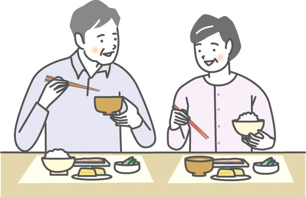おいしい食事　笑顔